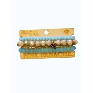 NEW PINK PANACHE women's stretch stack bracelet set in light blue/taupe/gold bea